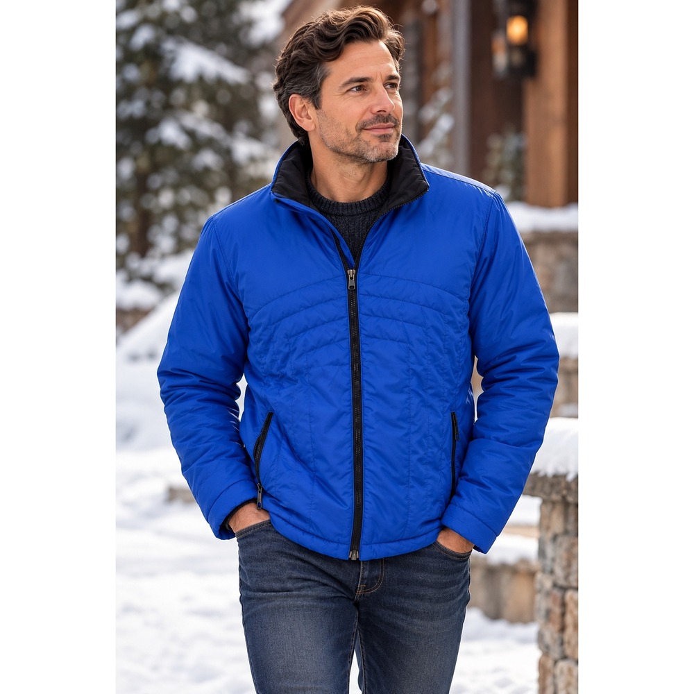 Eddie Bauer Men's Medium Goose Down Jacket Blue Quilted Full Zip Puffer Coat